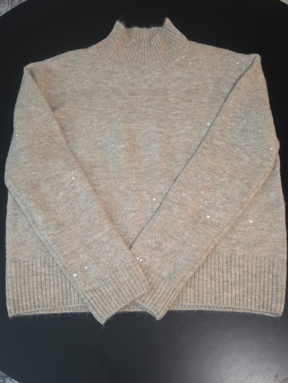 Taupe Mock Neck Women's Sweater with Subtle Sparkle